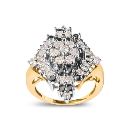 10K Yellow Gold 1 Cttw Round and Baguette cut Diamond Cluster and Rhombus Halo Ring (H-I Color, I1-I2 Clarity) - Ring Size 7 Bids.com