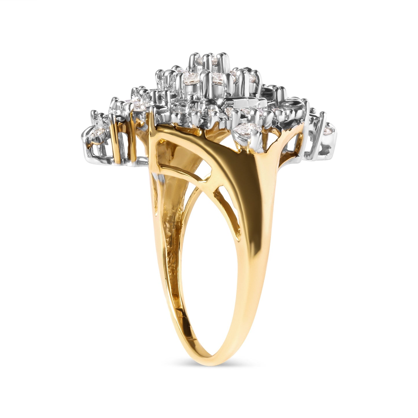 10K Yellow Gold 1 Cttw Round and Baguette cut Diamond Cluster and Rhombus Halo Ring (H-I Color, I1-I2 Clarity) - Ring Size 7 Bids.com