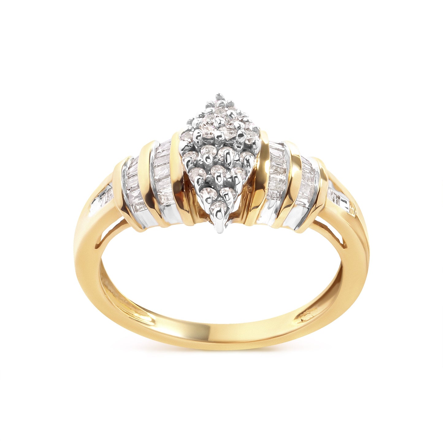 10K Yellow Gold 1/2 Cttw Diamond Pear Shaped Head and Multi Row Channel Set  Shank Ring (H-I Color, SI2-I1 Clarity) - Ring Size 7 Bids.com