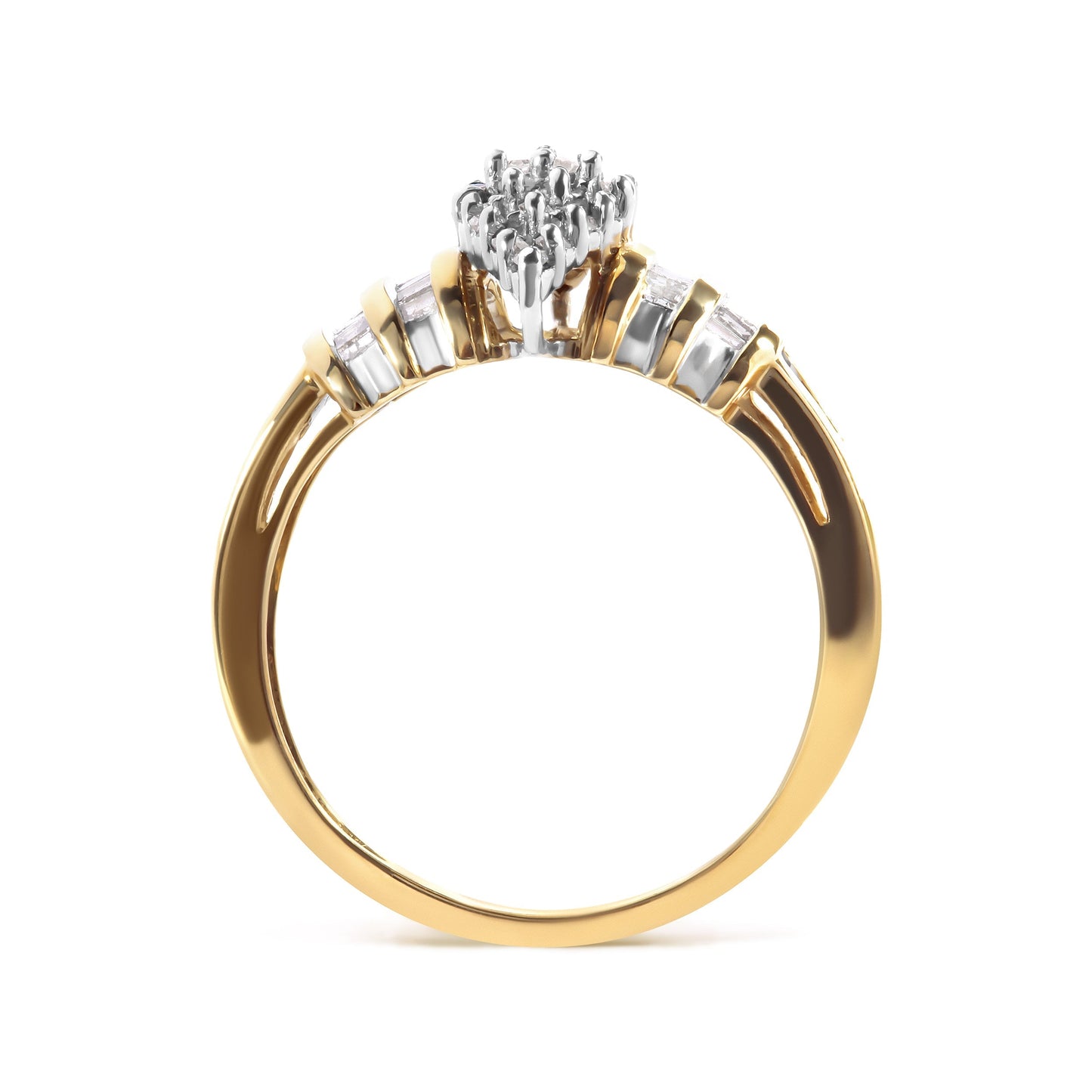 10K Yellow Gold 1/2 Cttw Diamond Pear Shaped Head and Multi Row Channel Set  Shank Ring (H-I Color, SI2-I1 Clarity) - Ring Size 7 Bids.com