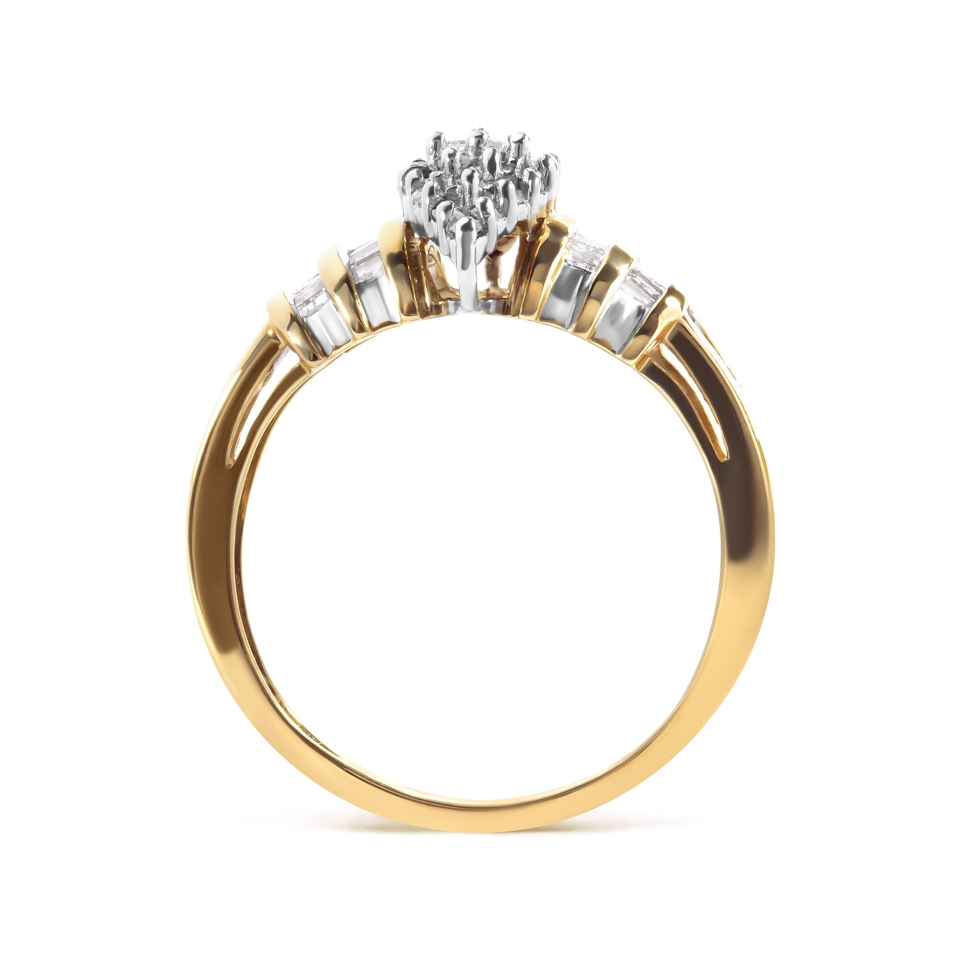 10K Yellow Gold 1/2 Cttw Diamond Pear Shaped Head and Multi Row Channel Set  Shank Ring (H-I Color, SI2-I1 Clarity) - Ring Size 7 Bids.com
