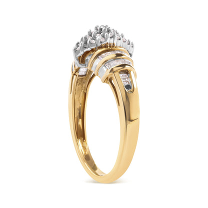 10K Yellow Gold 1/2 Cttw Diamond Pear Shaped Head and Multi Row Channel Set  Shank Ring (H-I Color, SI2-I1 Clarity) - Ring Size 7 Bids.com