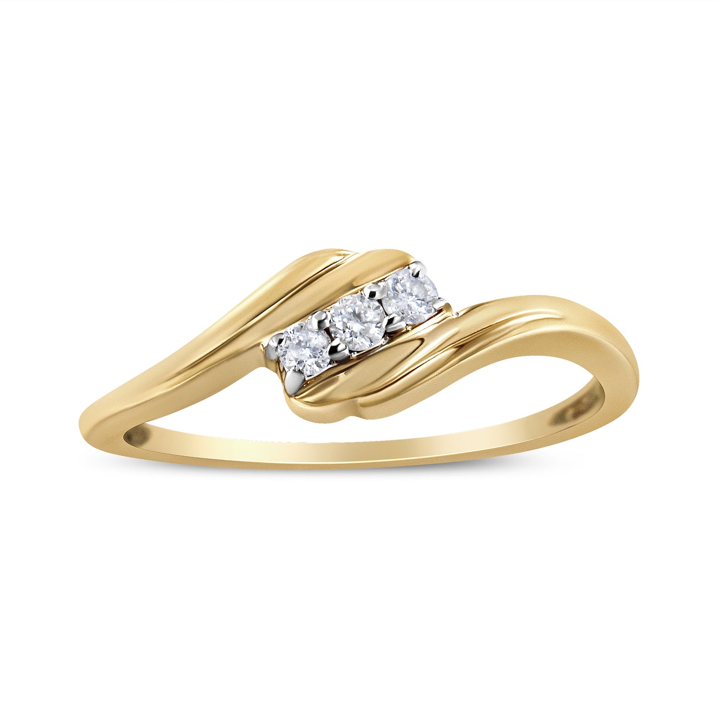 10K Yellow Gold over .925 Sterling Silver 1/10 Cttw Diamond Three-Stone Bypass Fashion Cocktail Ring ( I-J Color, I2-I3 Clarity) - Size 6 Bids.com