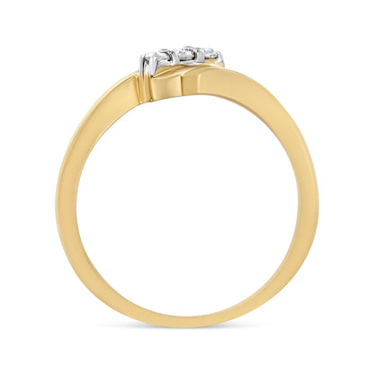 10K Yellow Gold over .925 Sterling Silver 1/10 Cttw Diamond Three-Stone Bypass Fashion Cocktail Ring ( I-J Color, I2-I3 Clarity) - Size 6 Bids.com