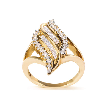 10K Yellow Gold 1/2 Cttw Round and Baguette Cut Diamond Cocktail Ring (H-I Color, I1-I2 Clarity) Bids.com