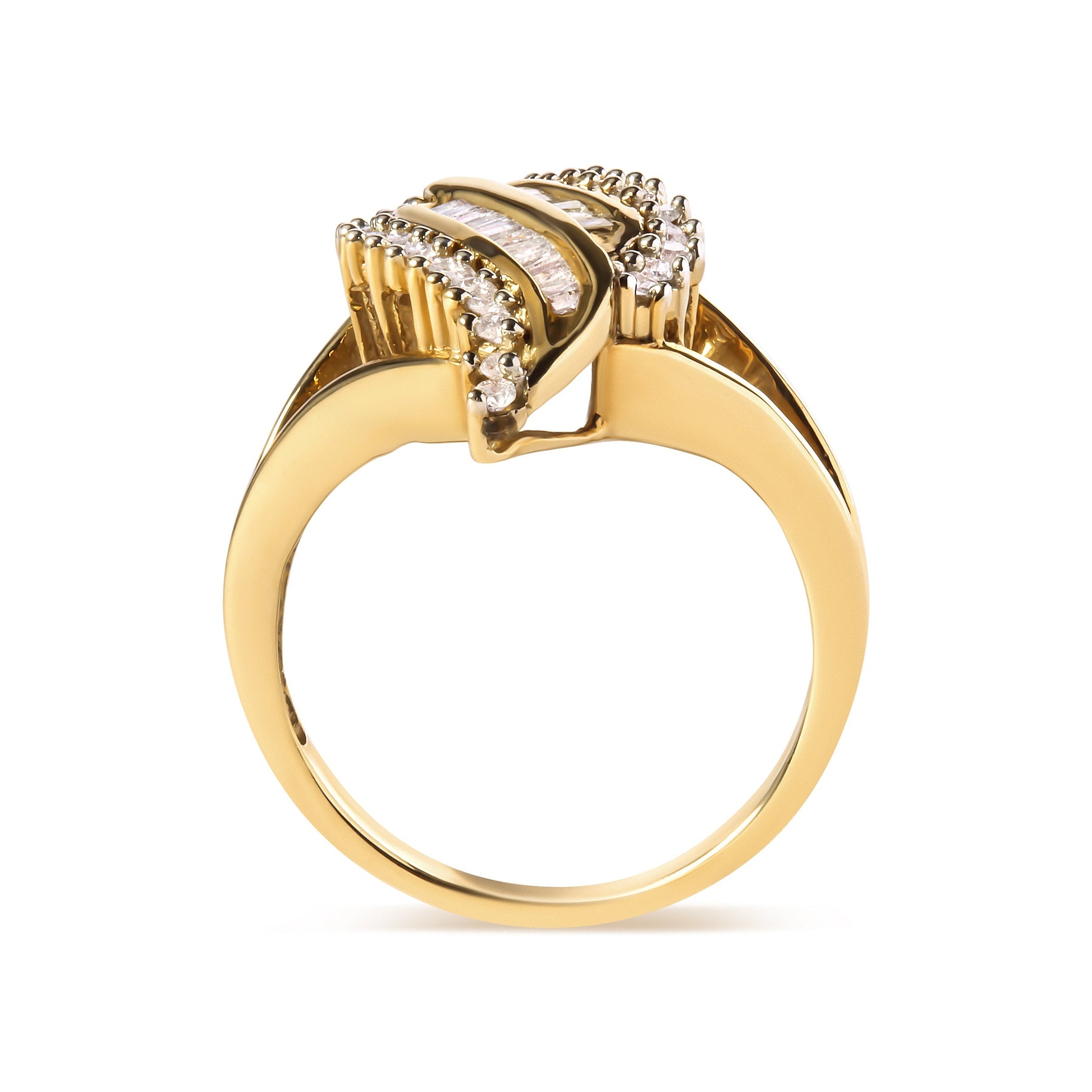 10K Yellow Gold 1/2 Cttw Round and Baguette Cut Diamond Cocktail Ring (H-I Color, I1-I2 Clarity) Bids.com