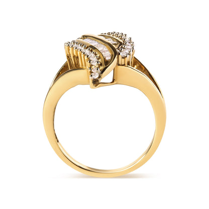 10K Yellow Gold 1/2 Cttw Round and Baguette Cut Diamond Cocktail Ring (H-I Color, I1-I2 Clarity) Bids.com