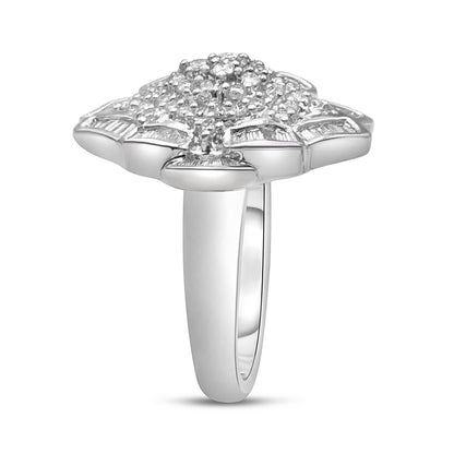 14K White Gold 7/8 Cttw Round and Baguette-Cut Diamond Cluster Ring (H-I Color, SI2-I1 Clarity) - Size 7 Bids.com