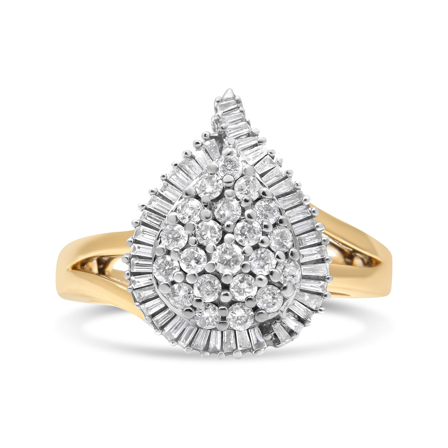 14K Yellow and White Gold 1.00 Cttw Round and Baguette-Cut Diamond Ballerina Cocktail Ring (H-I Color, SI2-I1 Clarity) Bids.com