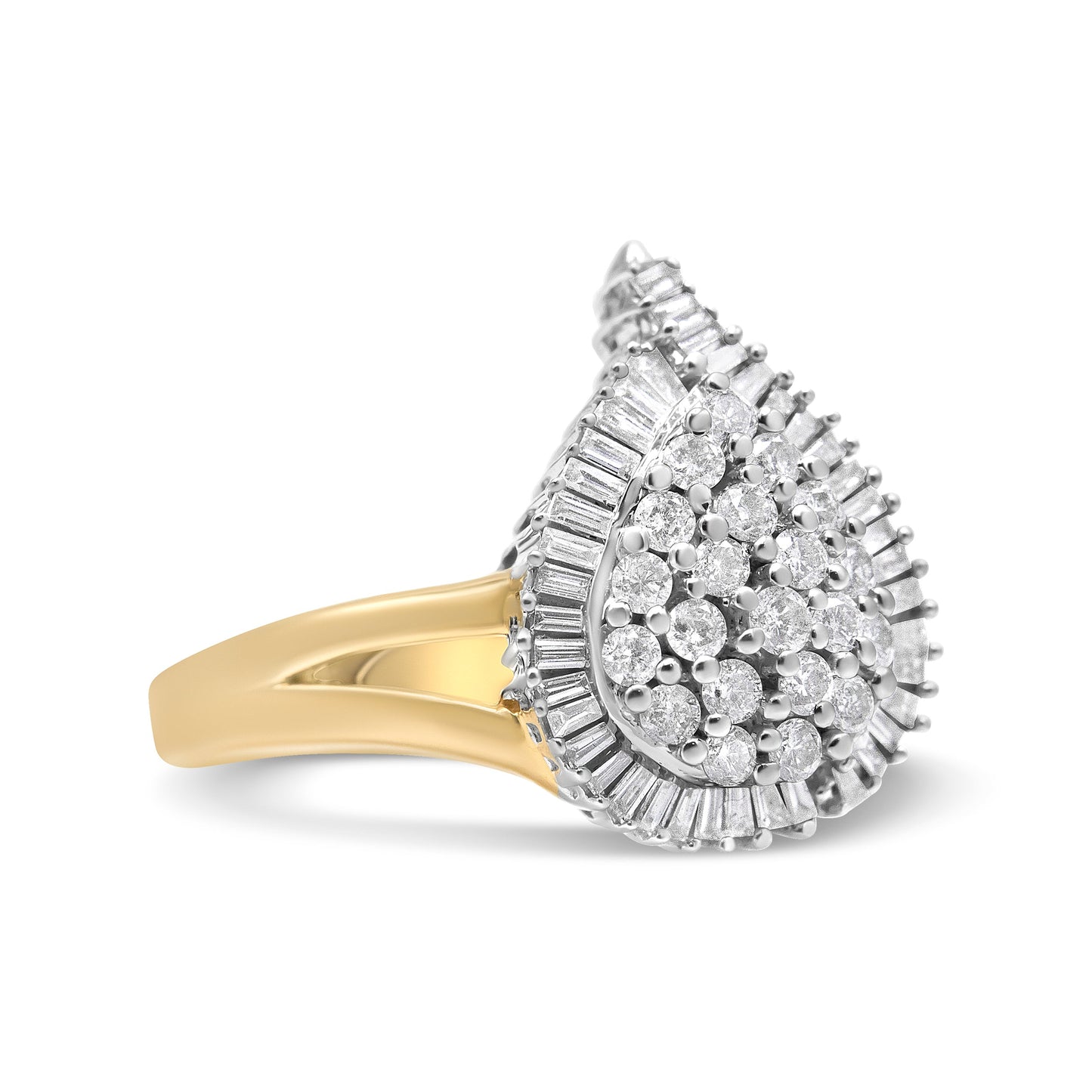 14K Yellow and White Gold 1.00 Cttw Round and Baguette-Cut Diamond Ballerina Cocktail Ring (H-I Color, SI2-I1 Clarity) Bids.com