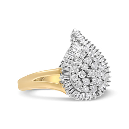 14K Yellow and White Gold 1.00 Cttw Round and Baguette-Cut Diamond Ballerina Cocktail Ring (H-I Color, SI2-I1 Clarity) Bids.com