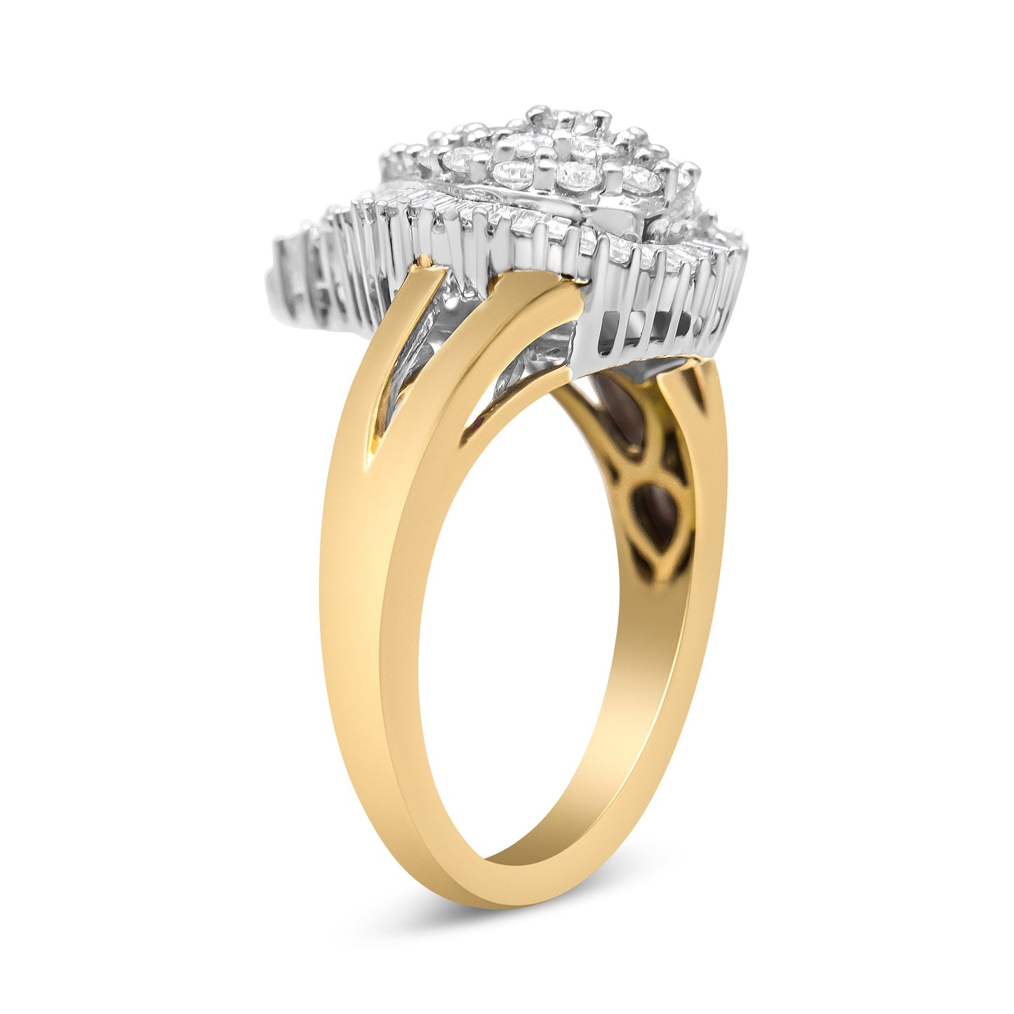 14K Yellow and White Gold 1.00 Cttw Round and Baguette-Cut Diamond Ballerina Cocktail Ring (H-I Color, SI2-I1 Clarity) Bids.com