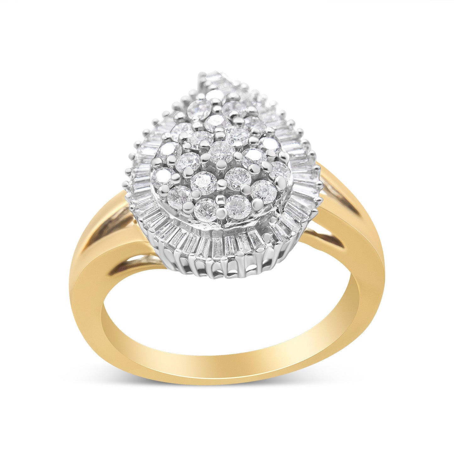 14K Yellow and White Gold 1.00 Cttw Round and Baguette-Cut Diamond Ballerina Cocktail Ring (H-I Color, SI2-I1 Clarity) Bids.com