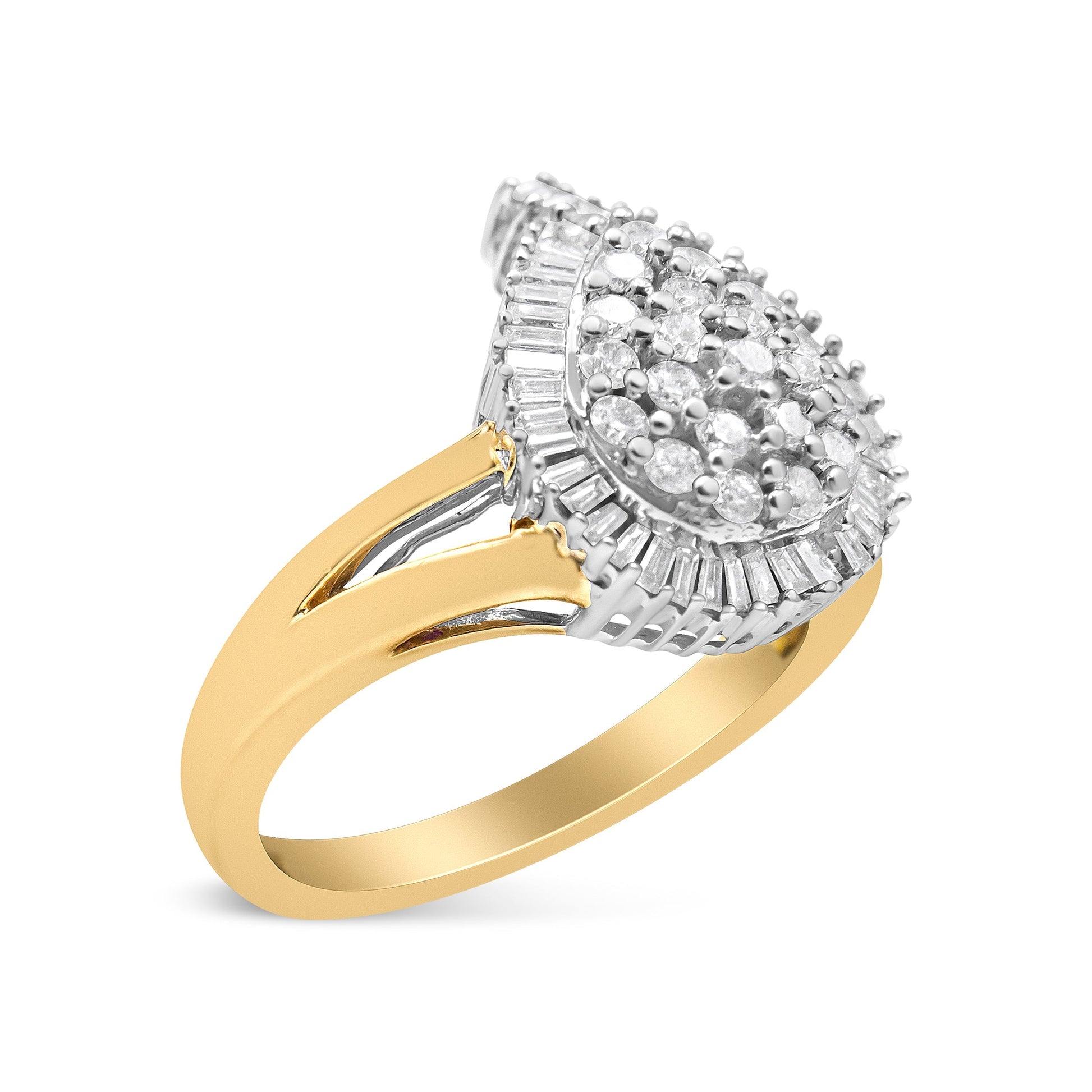 14K Yellow and White Gold 1.00 Cttw Round and Baguette-Cut Diamond Ballerina Cocktail Ring (H-I Color, SI2-I1 Clarity) Bids.com