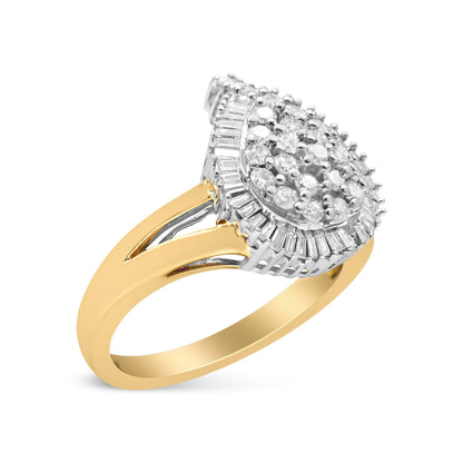 14K Yellow and White Gold 1.00 Cttw Round and Baguette-Cut Diamond Ballerina Cocktail Ring (H-I Color, SI2-I1 Clarity) Bids.com