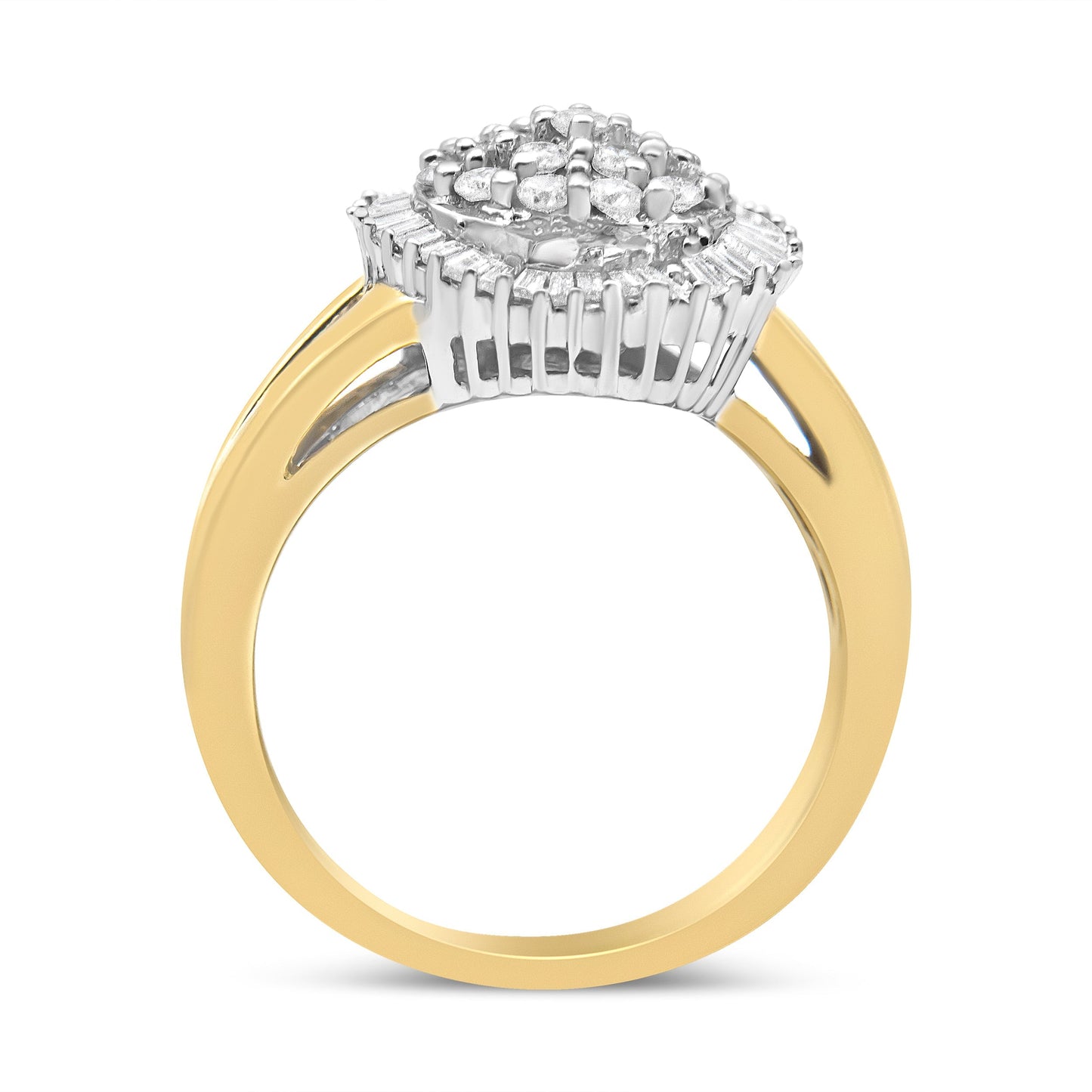 14K Yellow and White Gold 1.00 Cttw Round and Baguette-Cut Diamond Ballerina Cocktail Ring (H-I Color, SI2-I1 Clarity) Bids.com