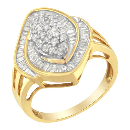 10K Yellow Gold Diamond Cluster Ring (3/4 Cttw, J-K Color, I2-I3 Clarity) - Size 6 Bids.com