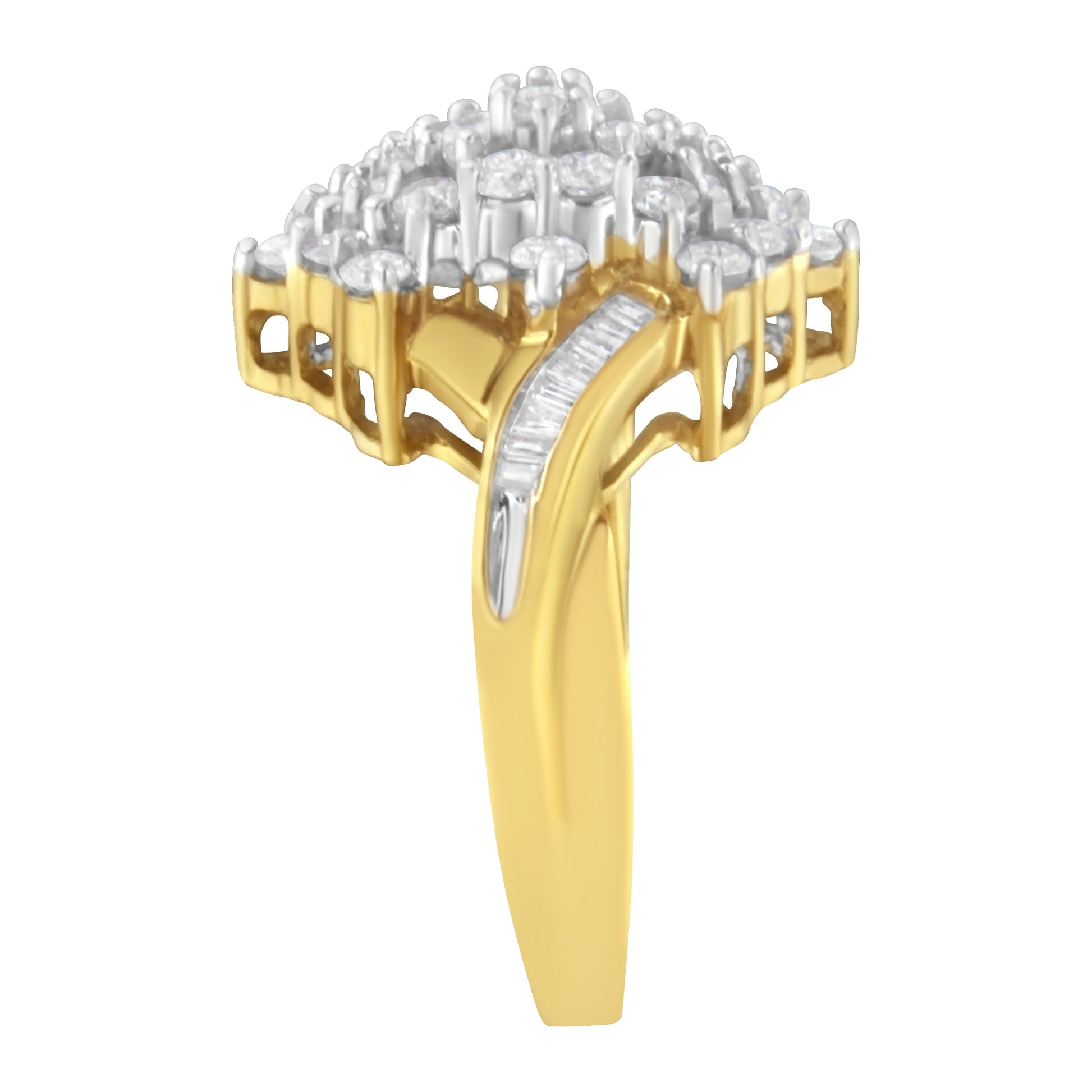 10K Yellow Gold Round And Baguette Cut Diamond Cluster Ring (1 1/10 Cttw, H-I Color, SI2-I1 Clarity) - Size 7 Bids.com
