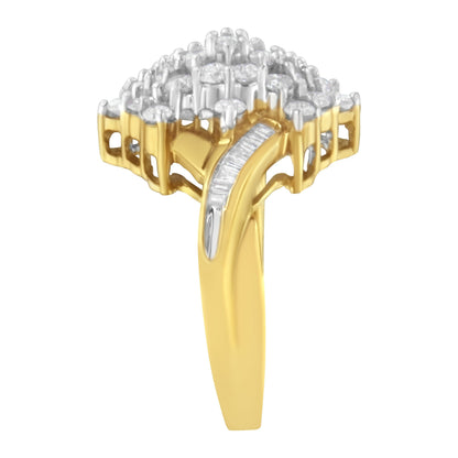10K Yellow Gold Round And Baguette Cut Diamond Cluster Ring (1 1/10 Cttw, H-I Color, SI2-I1 Clarity) - Size 7 Bids.com