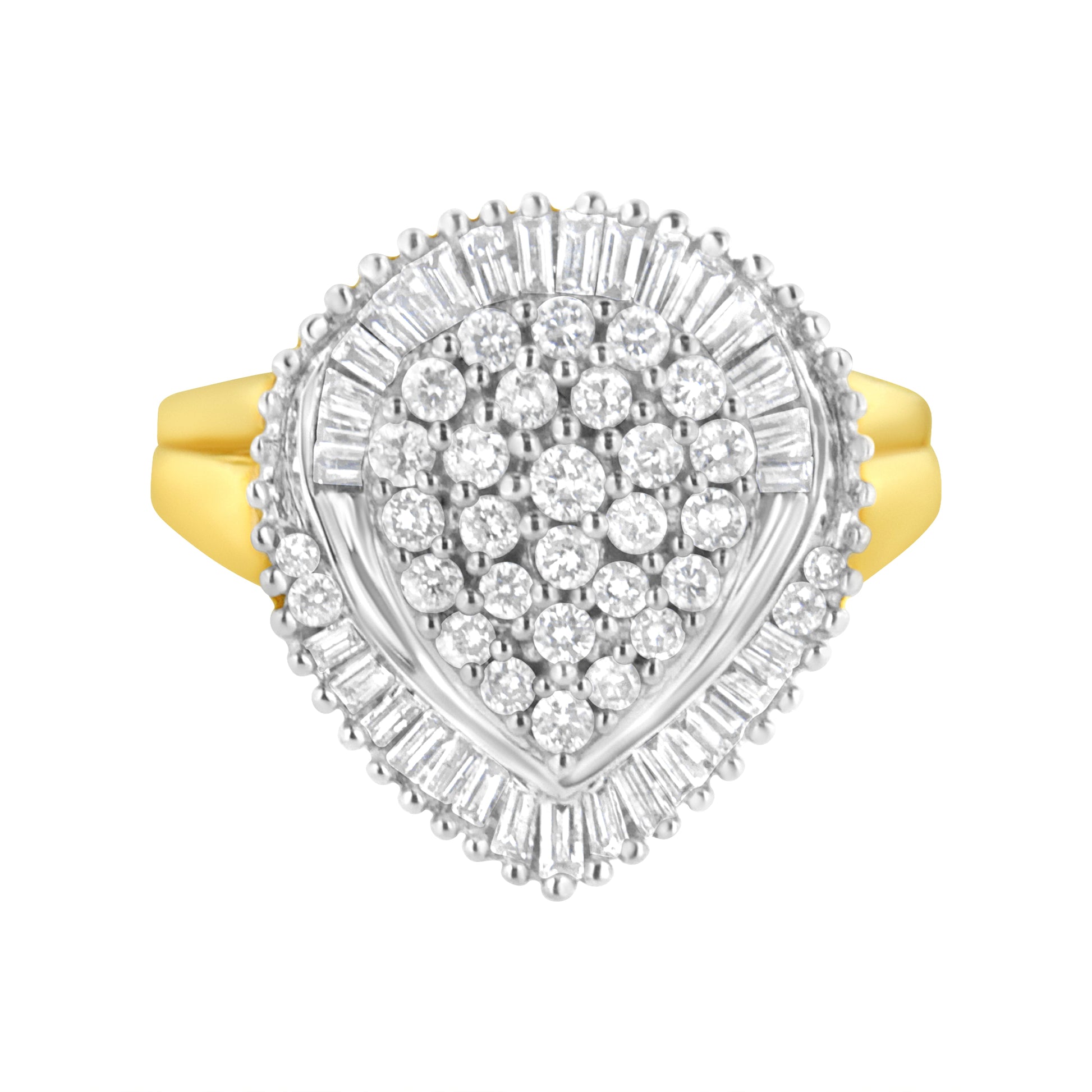 10K Yellow Gold 1.0 Cttw Round and Baguette Cut Diamond Oval Shaped Cluster Ring (I-J Color, I1-I2 Clarity) - Size 7 Bids.com