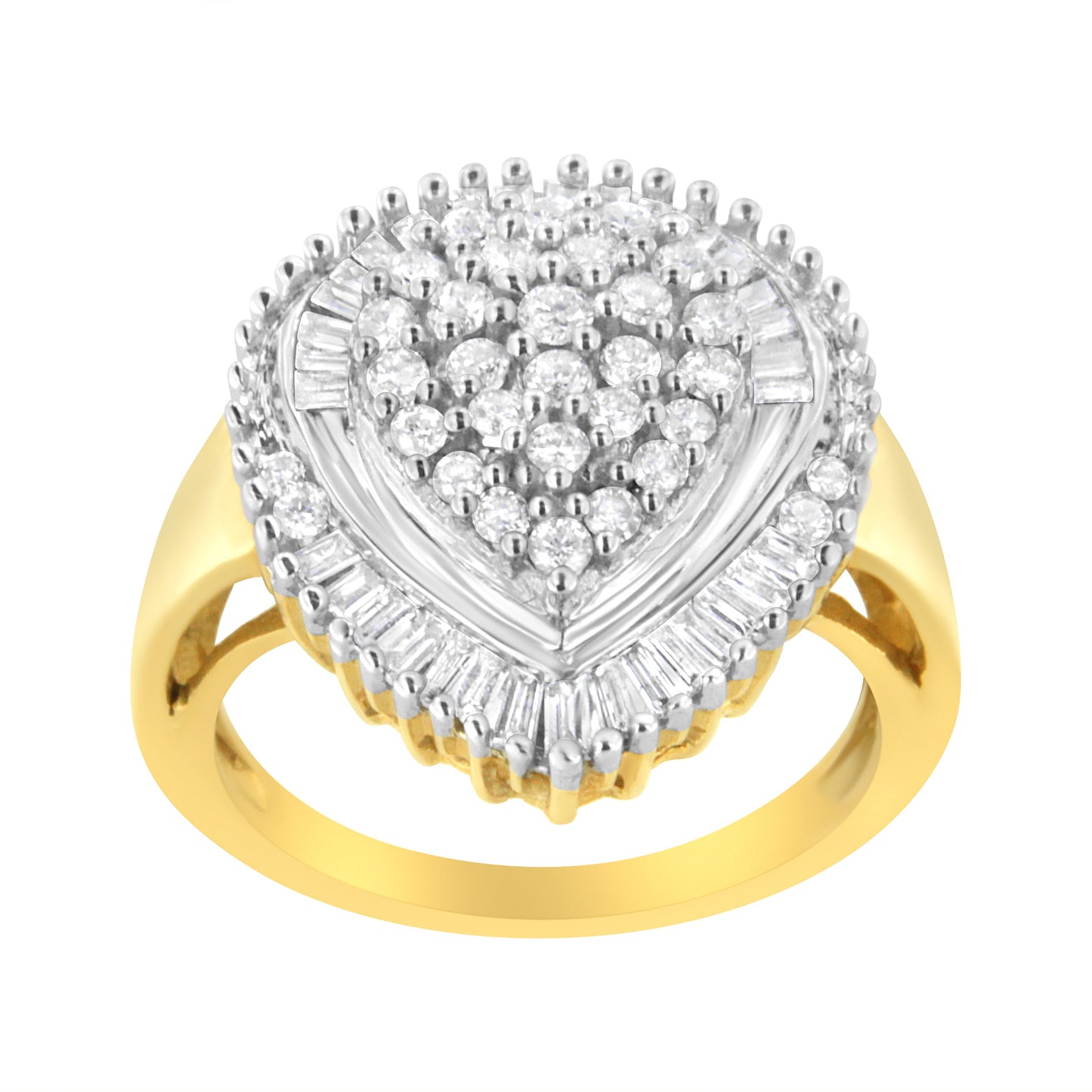 10K Yellow Gold 1.0 Cttw Round and Baguette Cut Diamond Oval Shaped Cluster Ring (I-J Color, I1-I2 Clarity) - Size 7 Bids.com