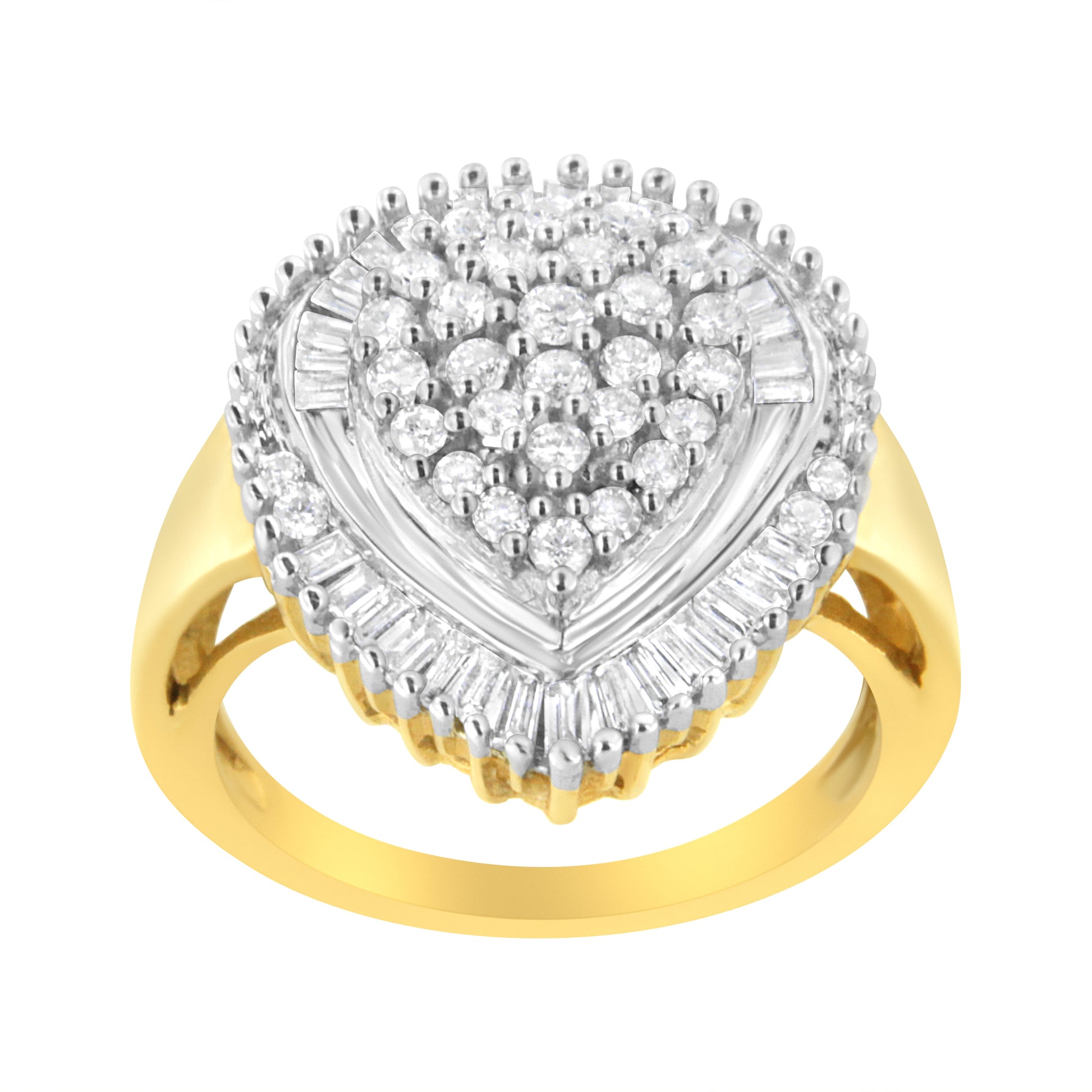 10K Yellow Gold 1.0 Cttw Round and Baguette Cut Diamond Oval Shaped Cluster Ring (I-J Color, I1-I2 Clarity) - Size 7 Bids.com
