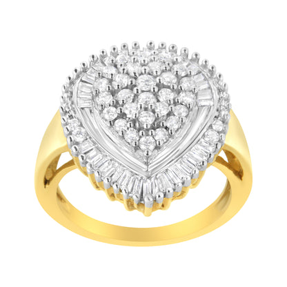 10K Yellow Gold 1.0 Cttw Round and Baguette Cut Diamond Oval Shaped Cluster Ring (I-J Color, I1-I2 Clarity) - Size 7 Bids.com