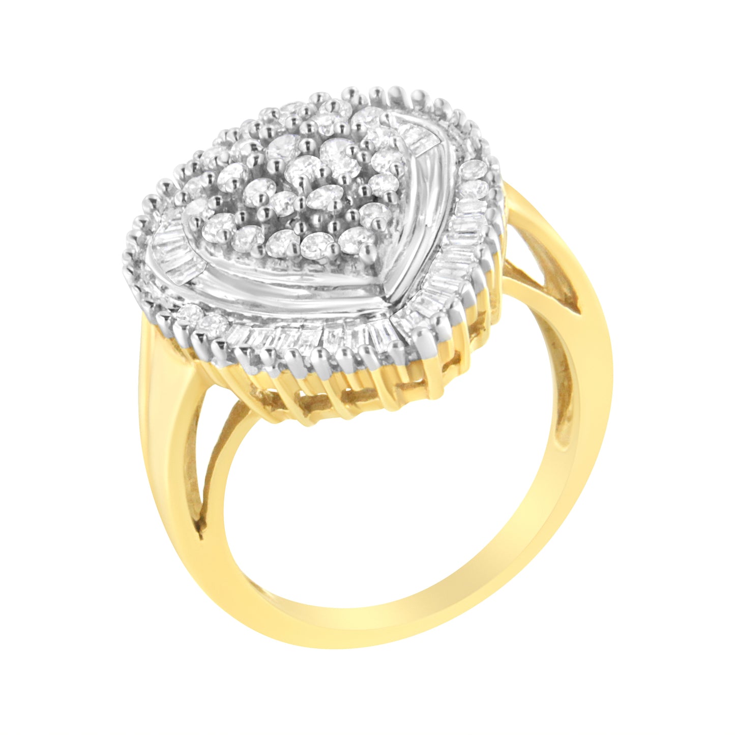10K Yellow Gold 1.0 Cttw Round and Baguette Cut Diamond Oval Shaped Cluster Ring (I-J Color, I1-I2 Clarity) - Size 7 Bids.com