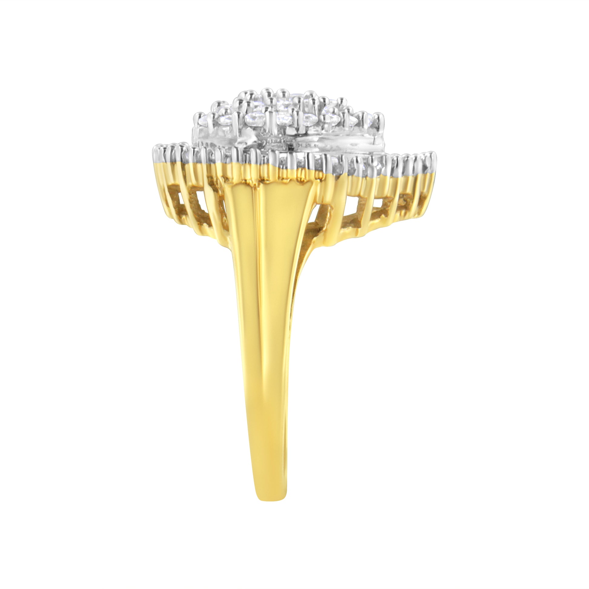 10K Yellow Gold 1.0 Cttw Round and Baguette Cut Diamond Oval Shaped Cluster Ring (I-J Color, I1-I2 Clarity) - Size 7 Bids.com