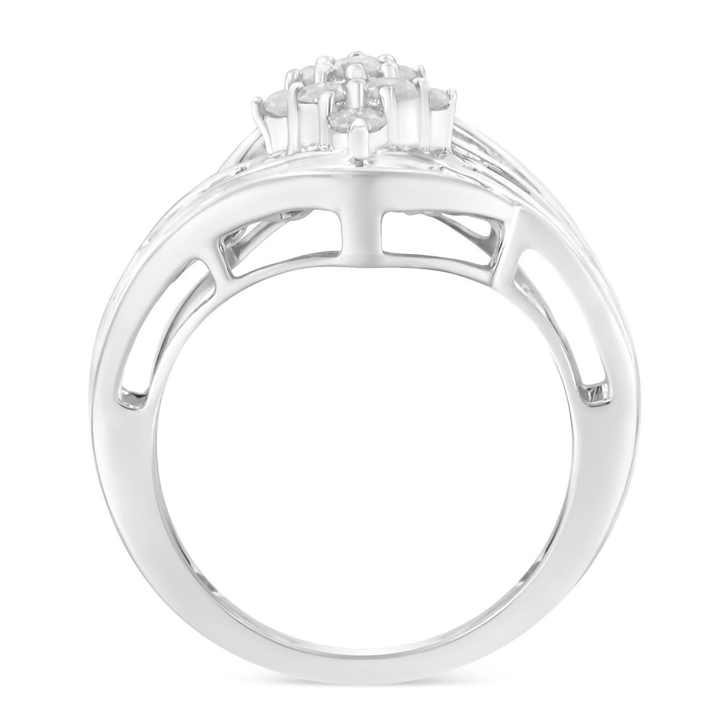 10K White Gold Diamond Bypass Cluster Ring (1 Cttw, I-J Color, I2-I3 Clarity) - Size 7 Bids.com