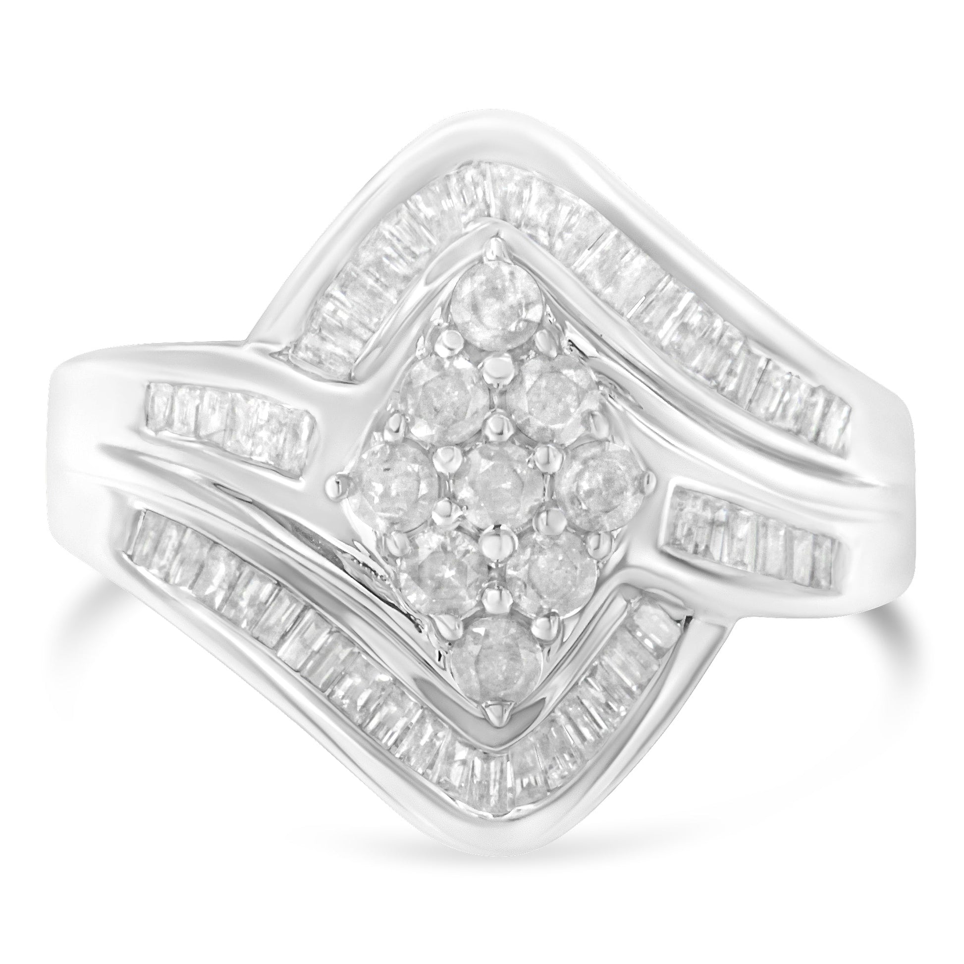 10K White Gold Diamond Bypass Cluster Ring (1 Cttw, I-J Color, I2-I3 Clarity) - Size 7 Bids.com