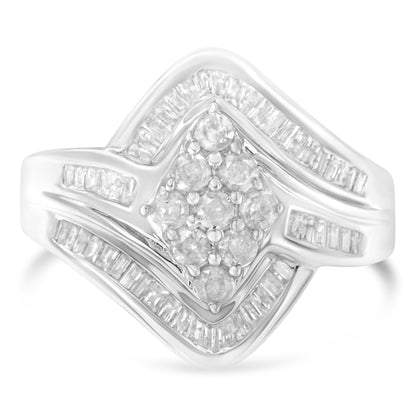10K White Gold Diamond Bypass Cluster Ring (1 Cttw, I-J Color, I2-I3 Clarity) - Size 7 Bids.com
