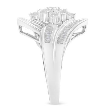 10K White Gold Diamond Bypass Cluster Ring (1 Cttw, I-J Color, I2-I3 Clarity) - Size 7 Bids.com