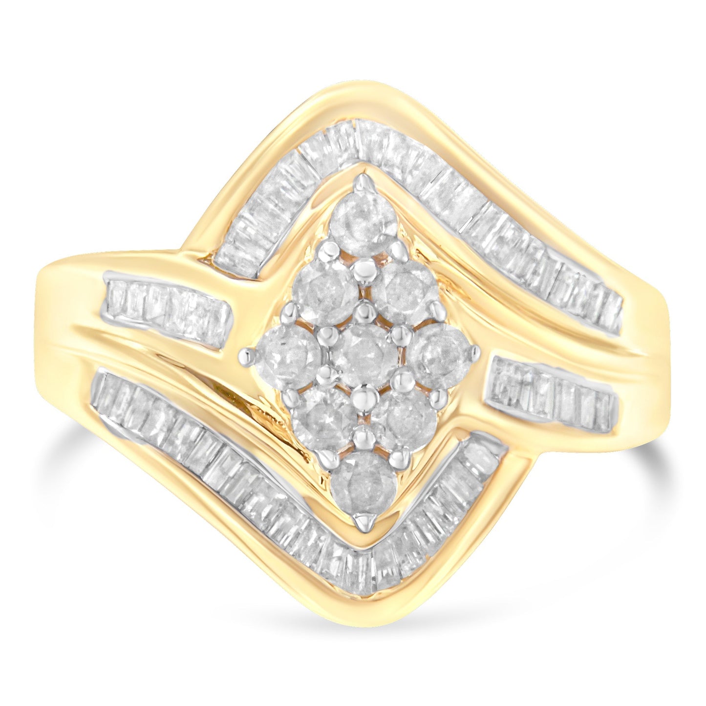 10K Yellow Gold Diamond Bypass Cluster Ring (1 Cttw, I-J Color, I2-I3 Clarity) - Size 7 Bids.com