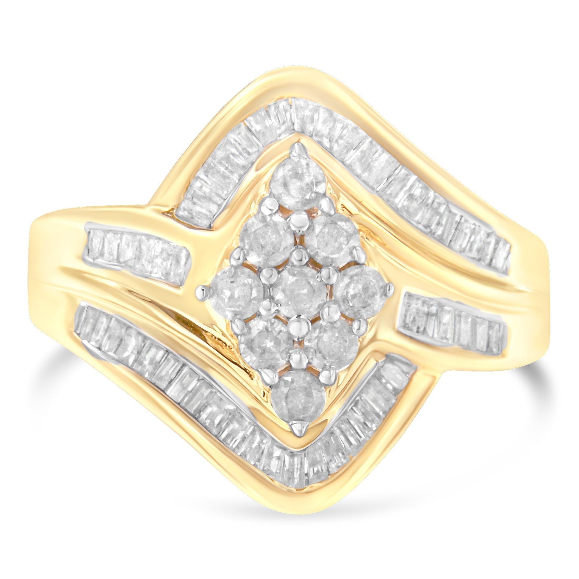 10K Yellow Gold Diamond Bypass Cluster Ring (1 Cttw, I-J Color, I2-I3 Clarity) - Size 7 Bids.com