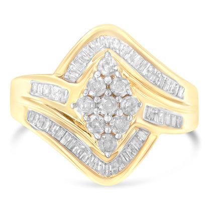10K Yellow Gold Diamond Bypass Cluster Ring (1 Cttw, I-J Color, I2-I3 Clarity) - Size 7 Bids.com