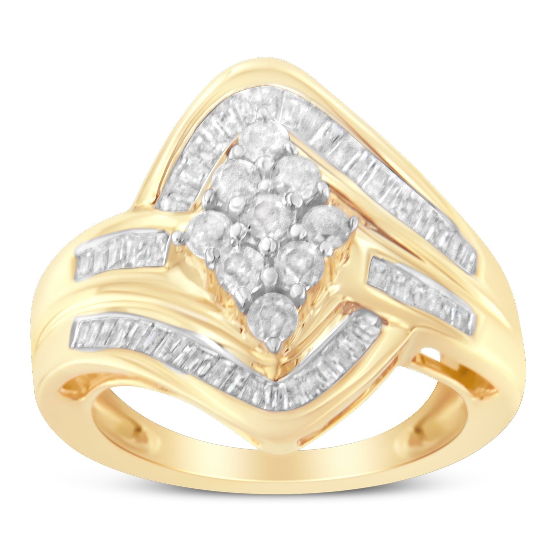 10K Yellow Gold Diamond Bypass Cluster Ring (1 Cttw, I-J Color, I2-I3 Clarity) - Size 7 Bids.com
