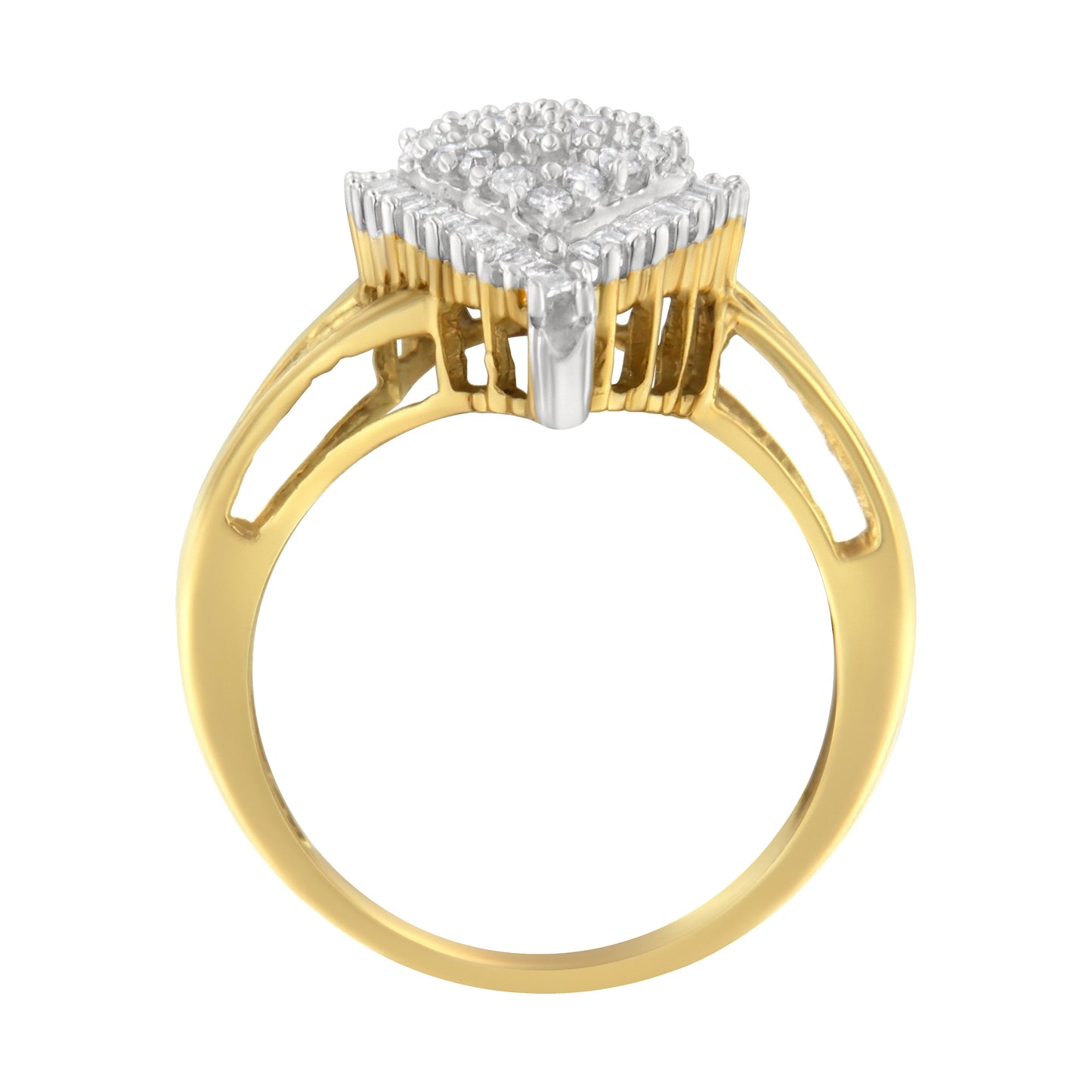 10K Yellow Gold 1/2 Cttw Round and Baguette-Cut Diamond Pear Ring (I-J Color, I1-I2 Clarity) - Size 7 Bids.com