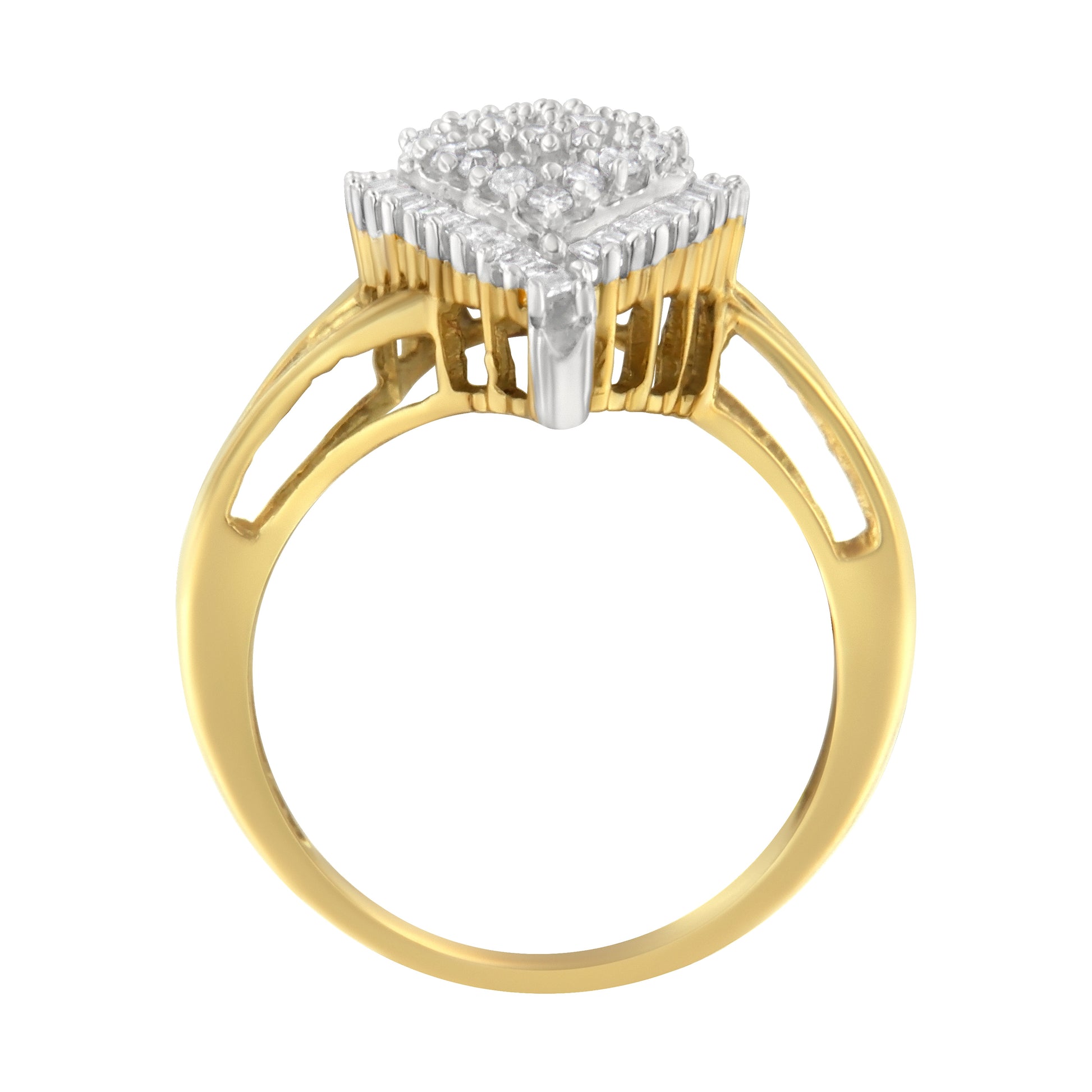 10K Yellow Gold 1/2 Cttw Round and Baguette-Cut Diamond Pear Ring (I-J Color, I1-I2 Clarity) - Size 7 Bids.com