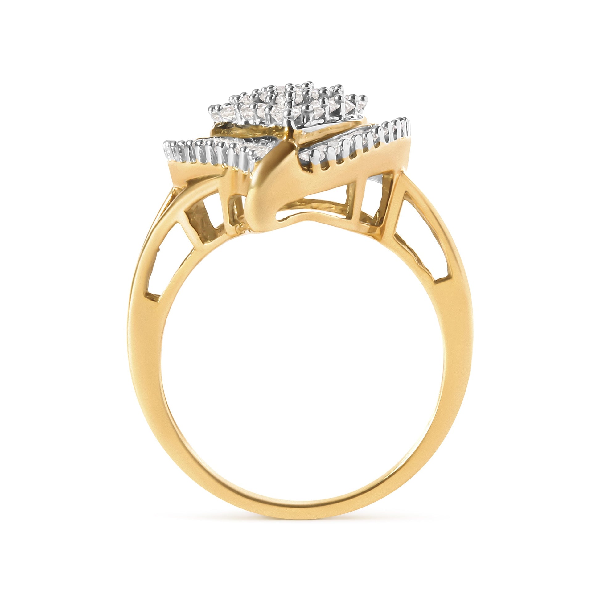 10K Yellow Gold 1 Cttw Round and Baguette Cut Diamond Ballerina Cluster Ring (H-I Color, SI2-I1 Clarity) Bids.com