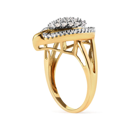 10K Yellow Gold 1 Cttw Round and Baguette Cut Diamond Ballerina Cluster Ring (H-I Color, SI2-I1 Clarity) Bids.com