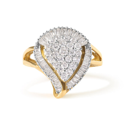 10K Yellow Gold 1 Cttw Round and Baguette Cut Diamond Ballerina Cluster Ring (H-I Color, SI2-I1 Clarity) Bids.com