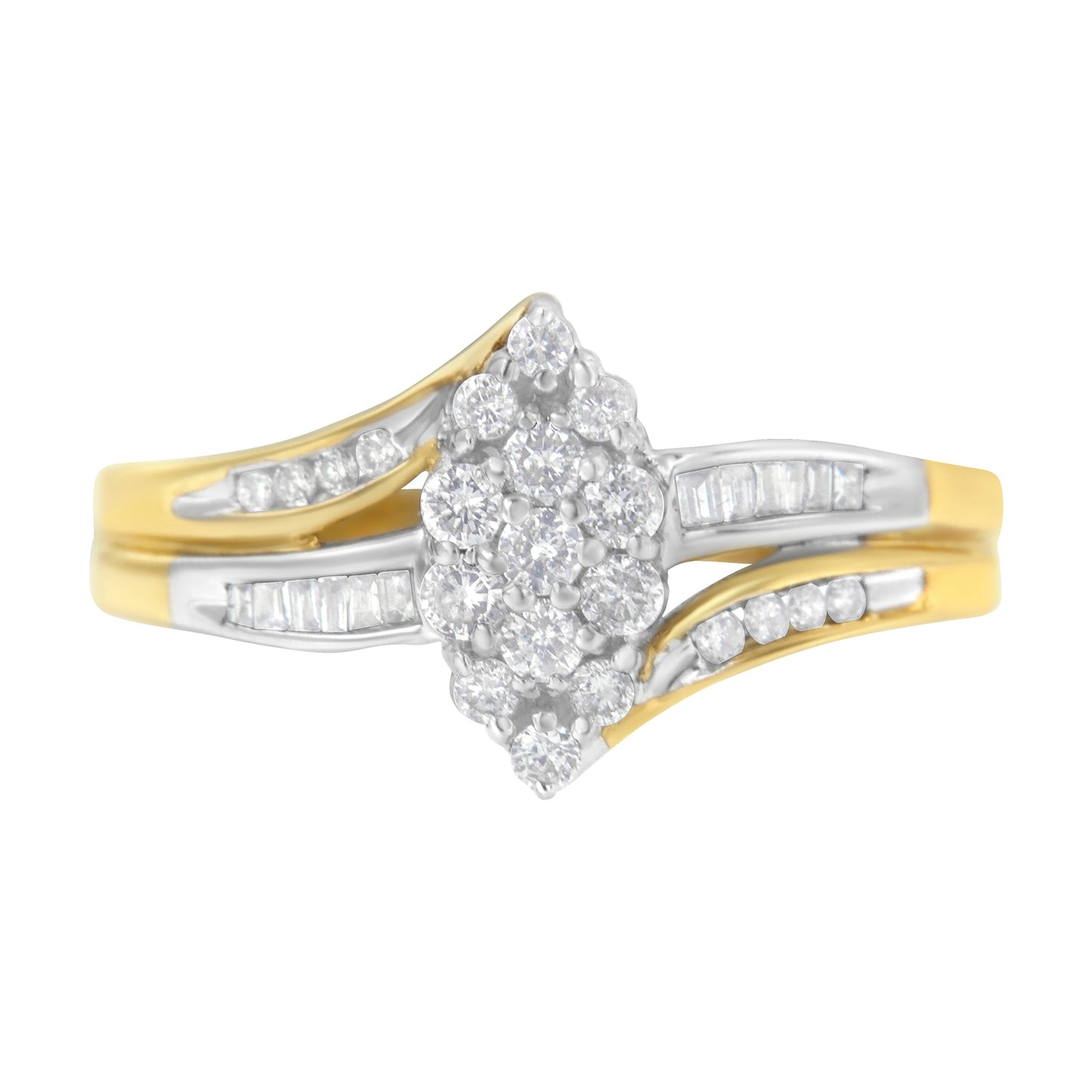 10K Yellow and White Gold 1/2 Cttw Diamond Marquise Shaped Cluster Split Shank Ring (H-I Color, SI2-I1 Clarity) - Size 7 Bids.com