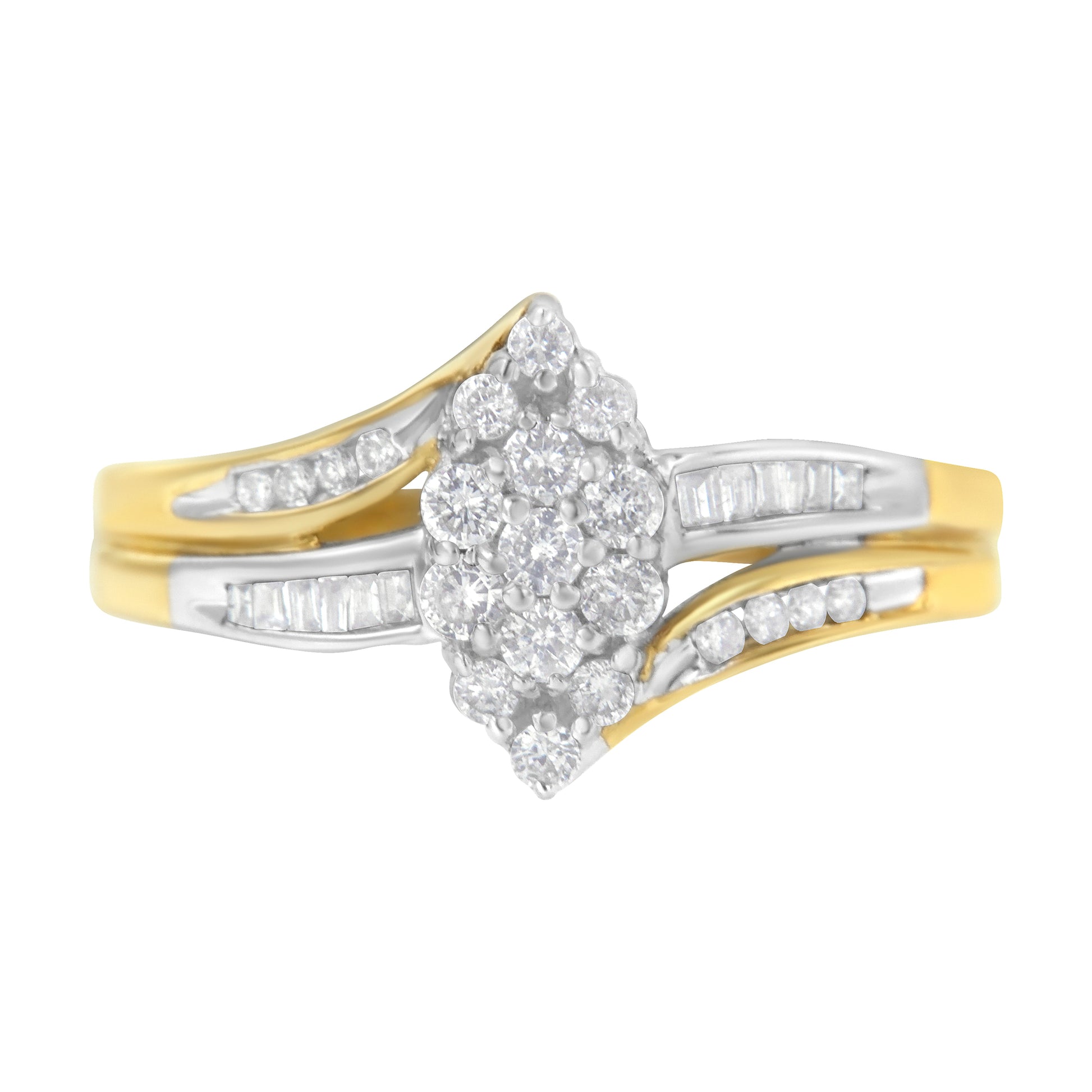 10K Yellow and White Gold 1/2 Cttw Diamond Marquise Shaped Cluster Split Shank Ring (H-I Color, SI2-I1 Clarity) - Size 7 Bids.com