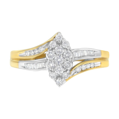 10K Yellow and White Gold 1/2 Cttw Diamond Marquise Shaped Cluster Split Shank Ring (H-I Color, SI2-I1 Clarity) - Size 7 Bids.com