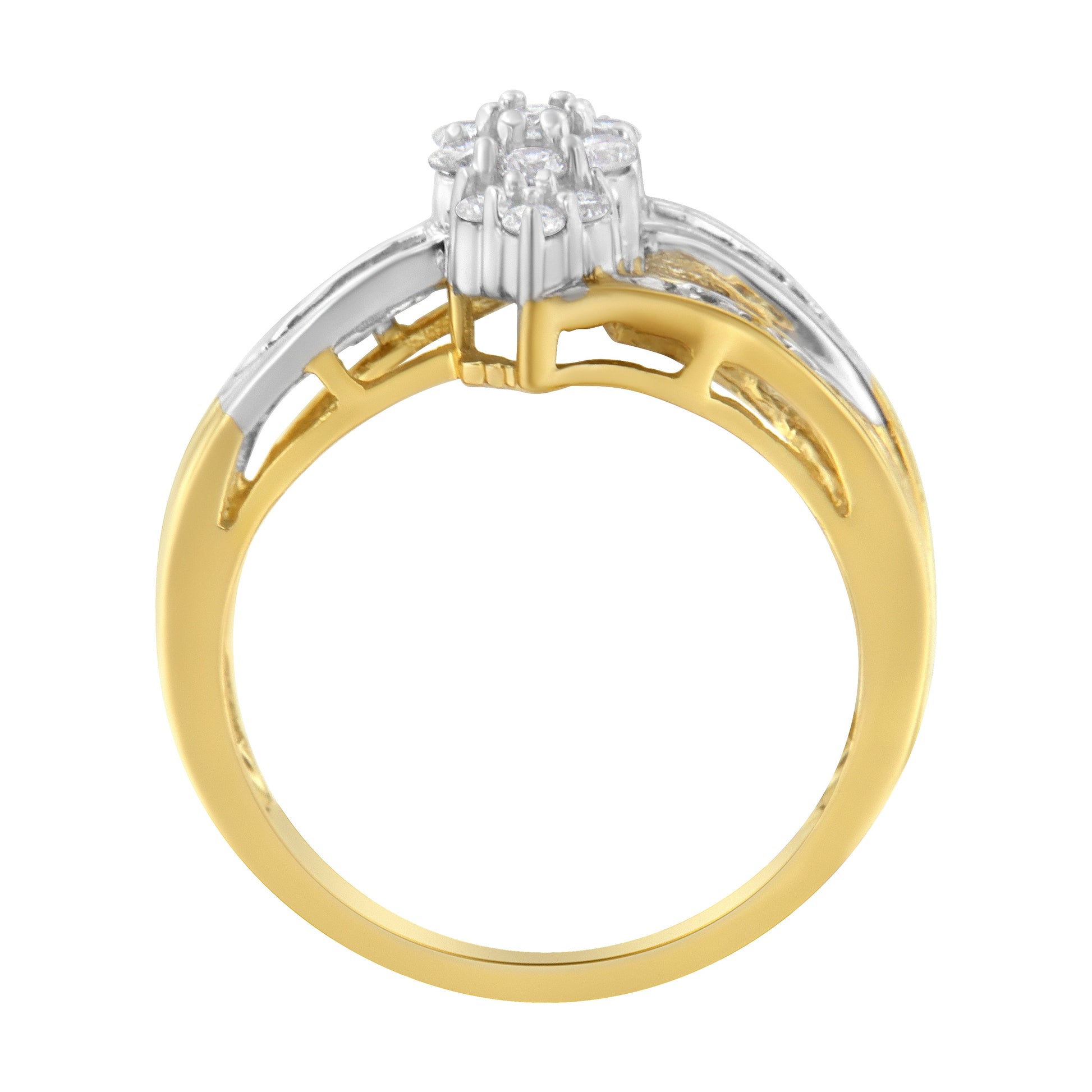 10K Yellow and White Gold 1/2 Cttw Diamond Marquise Shaped Cluster Split Shank Ring (H-I Color, SI2-I1 Clarity) - Size 7 Bids.com