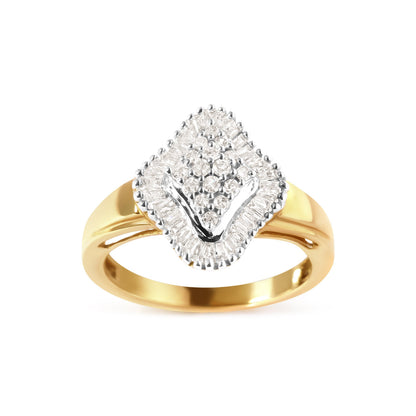 10K Yellow Gold 1/2 Cttw Round And Baguette-cut Diamond Rhombus Head and Halo Ring (I-J Color, I1-I2 Clarity) - Ring Size 7 Bids.com
