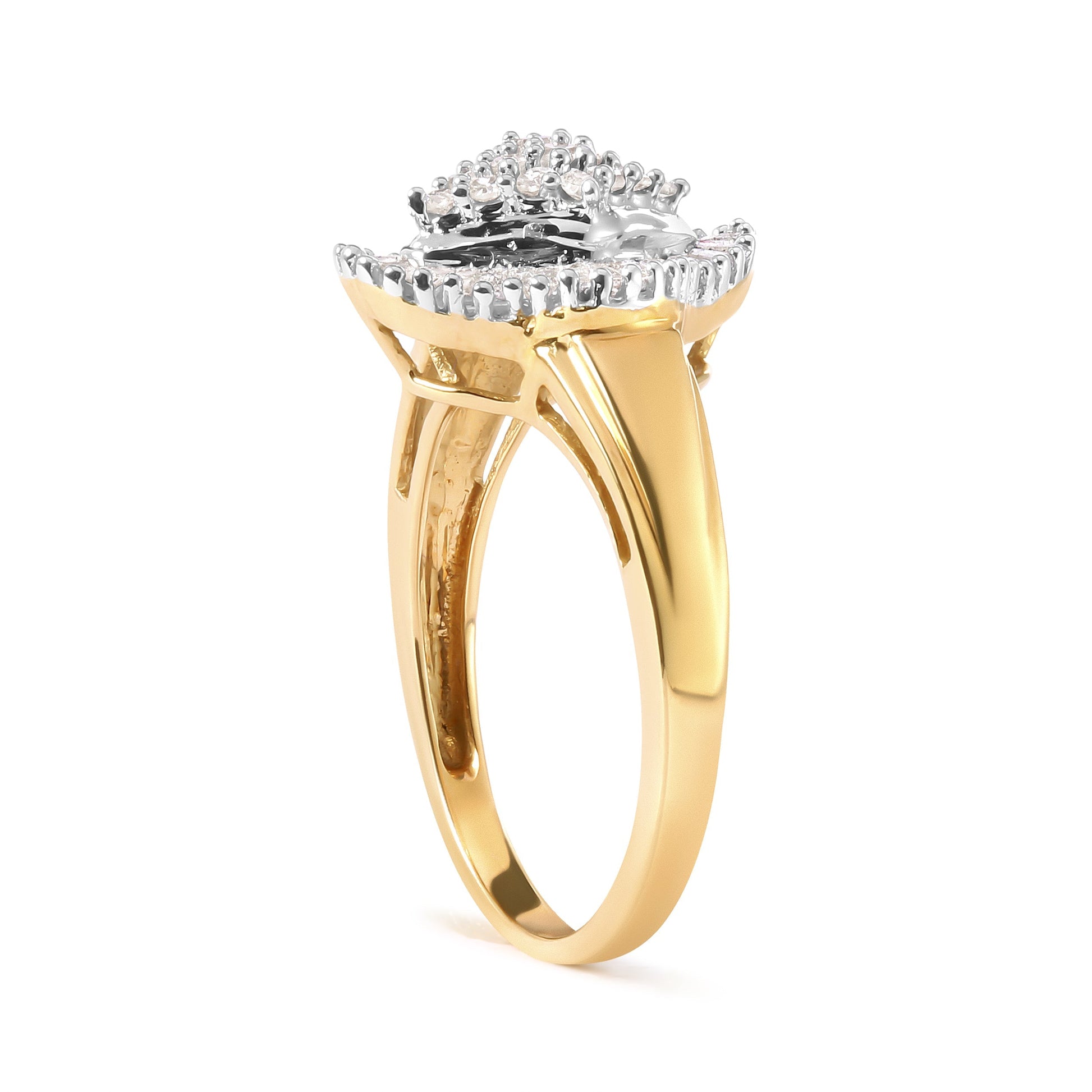 10K Yellow Gold 1/2 Cttw Round And Baguette-cut Diamond Rhombus Head and Halo Ring (I-J Color, I1-I2 Clarity) - Ring Size 7 Bids.com