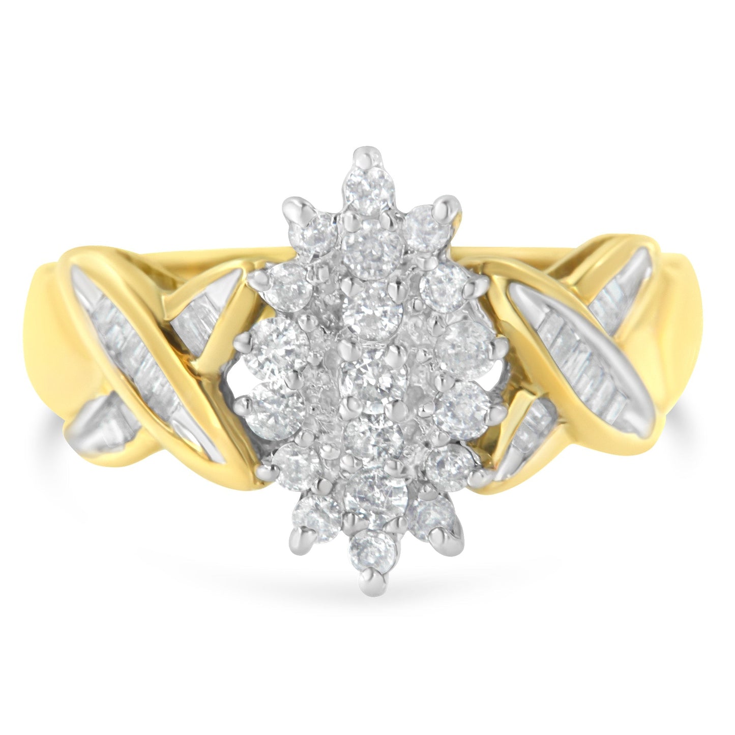 10K Yellow Gold Round And Baguette-Cut Diamond Ring (1/2 Cttw, H-I Color, I1-I2 Clarity) - Size 6 Bids.com