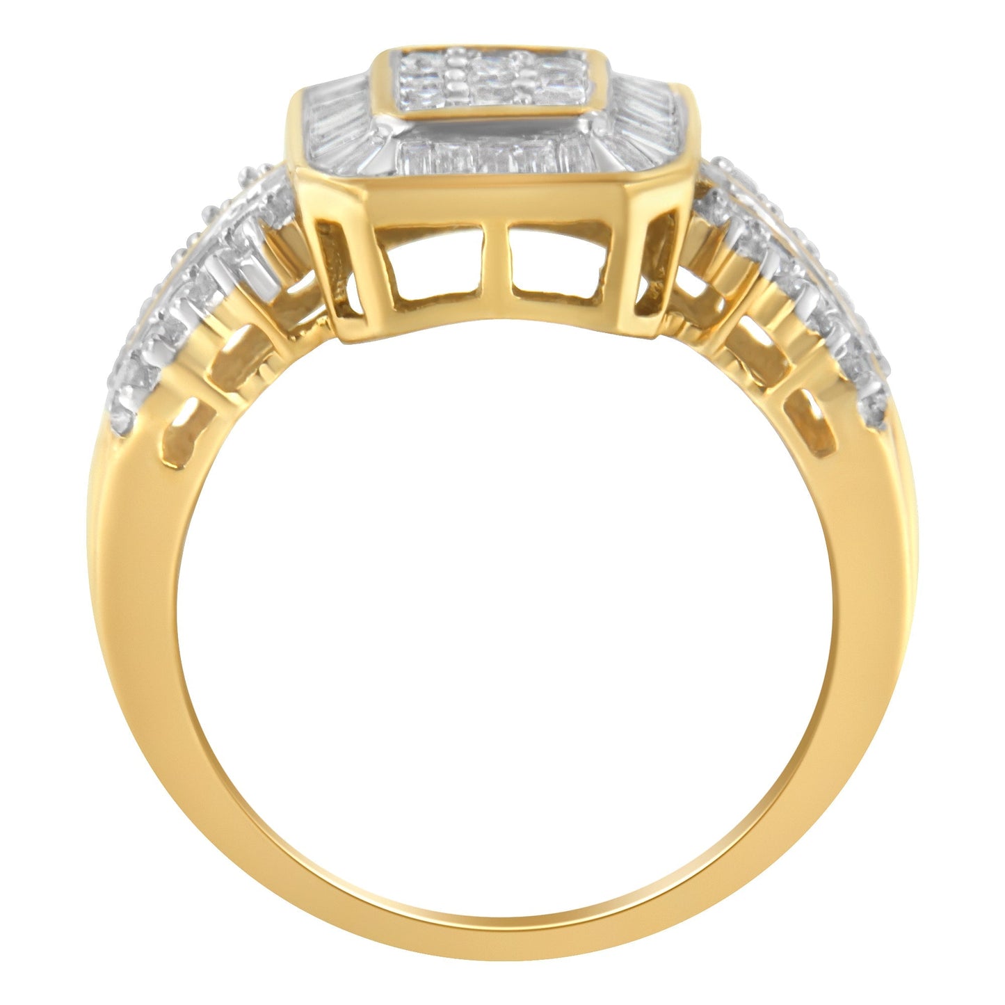 10K Yellow Gold Round and Baguette-Cut Diamond Cluster Ring (1.0 Cttw, I-J Color, SI1-SI2 Clarity) - Size 7 Bids.com